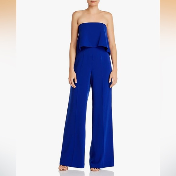 Mimi and Dottiie Pants - Mimi and Dottie Blue Stretch Popover Strapless Wide Leg Jumpsuit 10 (bin FF)